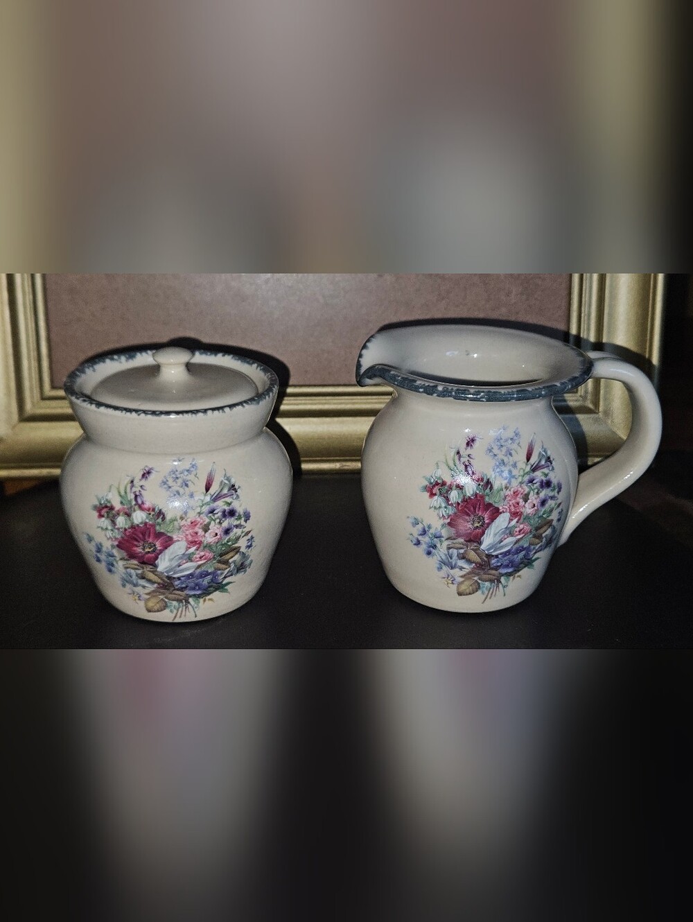 Vintage Home & Garden Party "Floral Splendor" Sugar Bowl w Lid and Creamer Set